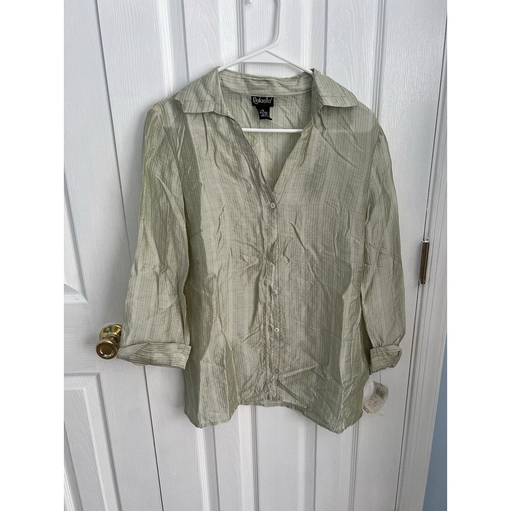 NWT Rafaella Womens 10 Green Lyocell 3/4 Sleeve Button‎ Down Shirt